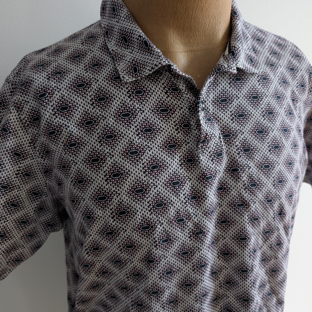 🇬🇧TED BAKER Blue, Red and White Polo Shirt with Intricate Design